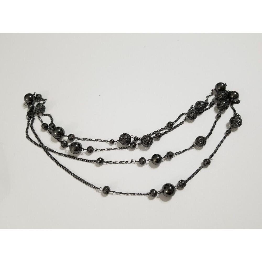 sixty inch black chain and metal beaded necklace n316*